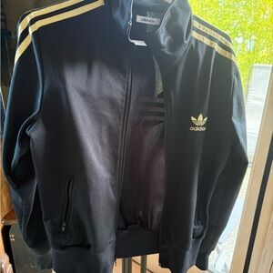Vintage Adidas Black Track Jacket with Gold Stripes